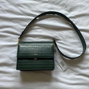 JW PEI Mini Flap Crossbody Dark Green Croc